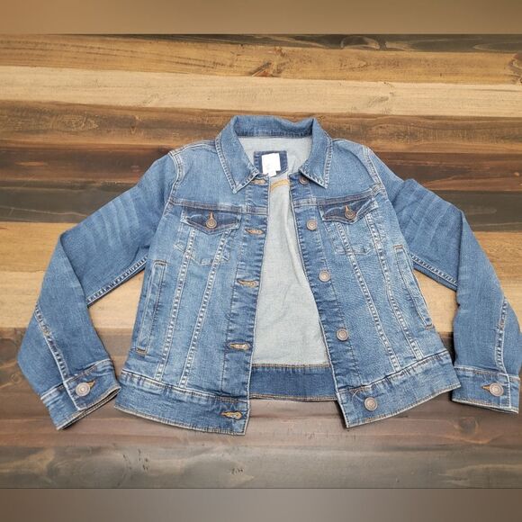 LC Lauren Conrad Jean Jacket Mid Wash Cotton Button Front 4 Pocket Denim Size XS - Picture 2 of 9